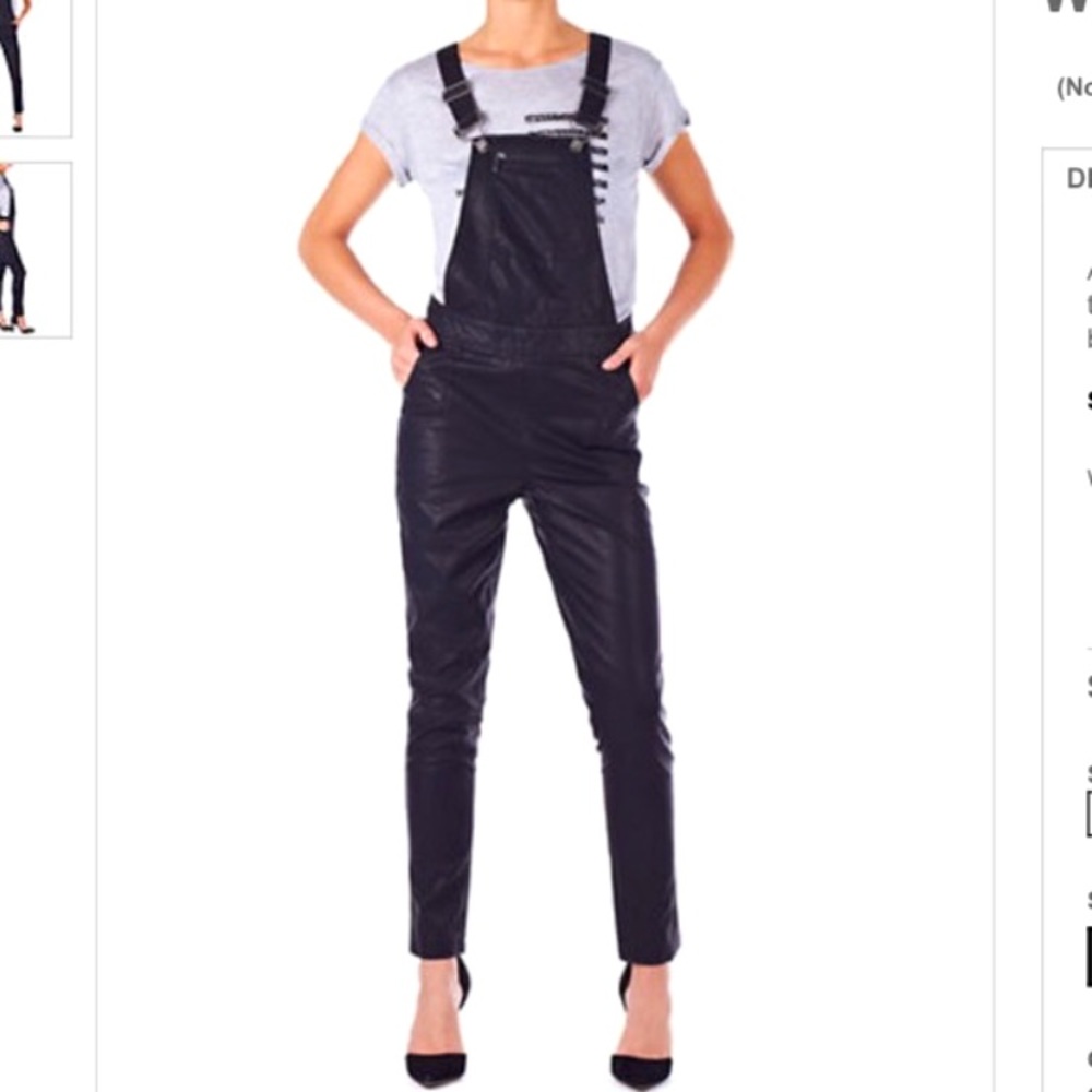 BLACK FAUX LEATHER OVERALLS